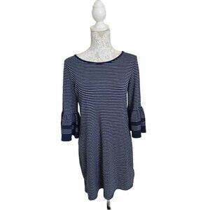 Max Studio Dress Mini 3/4 Bell Sleeve Navy Striped Women's Small